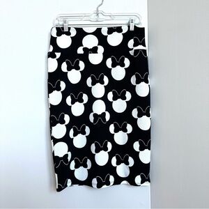 LuLaRoe x Disney Cassie Pencil Skirt Midi Length Black + White Minnie Mouse